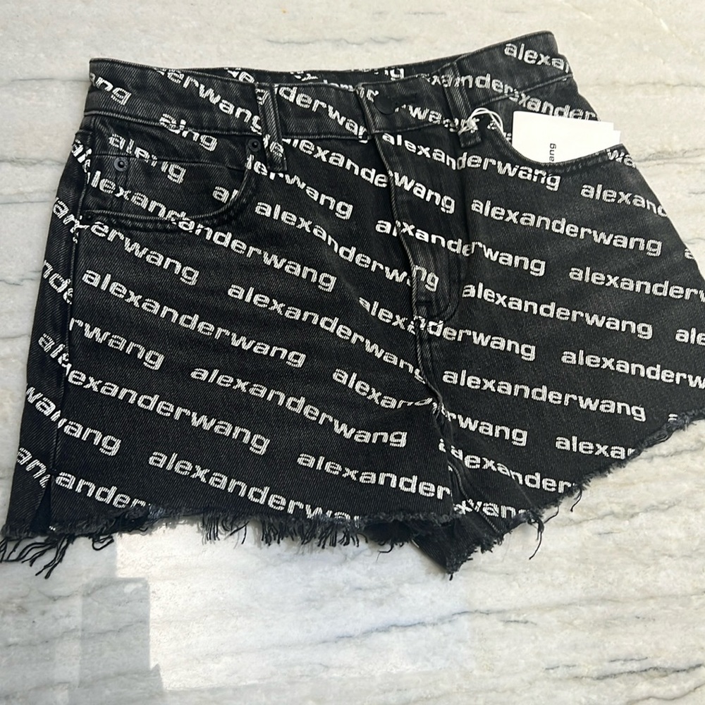 ALEXANDER WANG-Logo High Waist Denim Shorts-Size 25